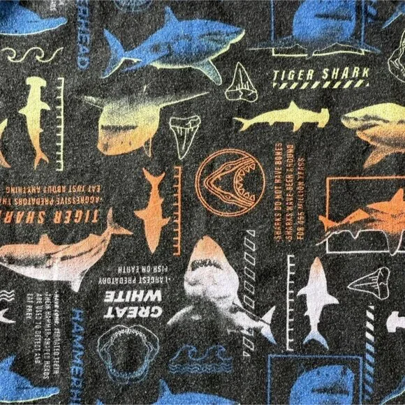 365Kids From Garanimals Boys Shark Print T Shirt Size 4 Black Multicolor Cotton - Picture 7 of 7